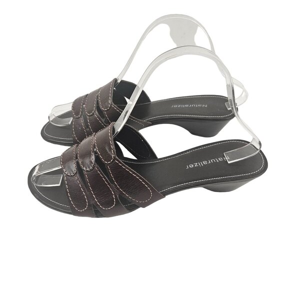 Naturalizer Womens Brown Leather Slide Sandals Size 8W Brazil Wedge Heel - Picture 5 of 9